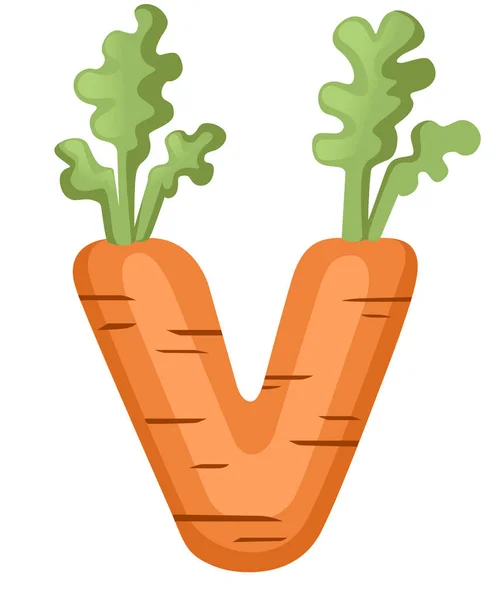 Plantaardige brief V wortel stijl cartoon groente ontwerp platte vector illustratie geïsoleerd op witte achtergrond — Stockvector