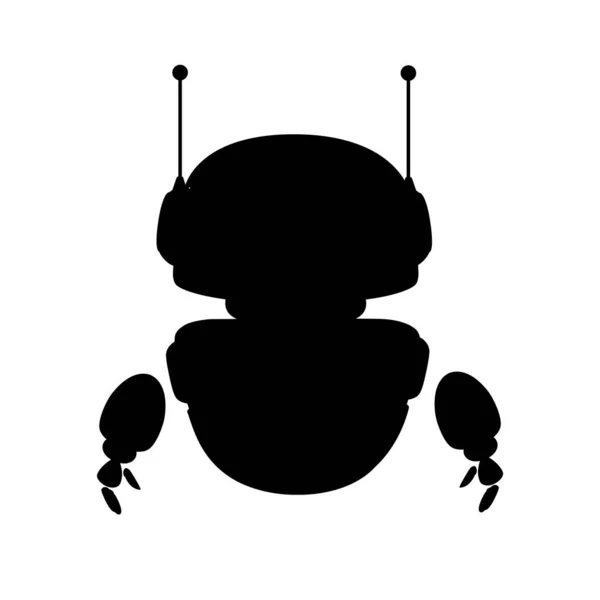 Черный силуэт милый белый современный левитационный робот с счастливым лицом плоский вектор иллюстрации изолированы на белом фоне — стоковый вектор