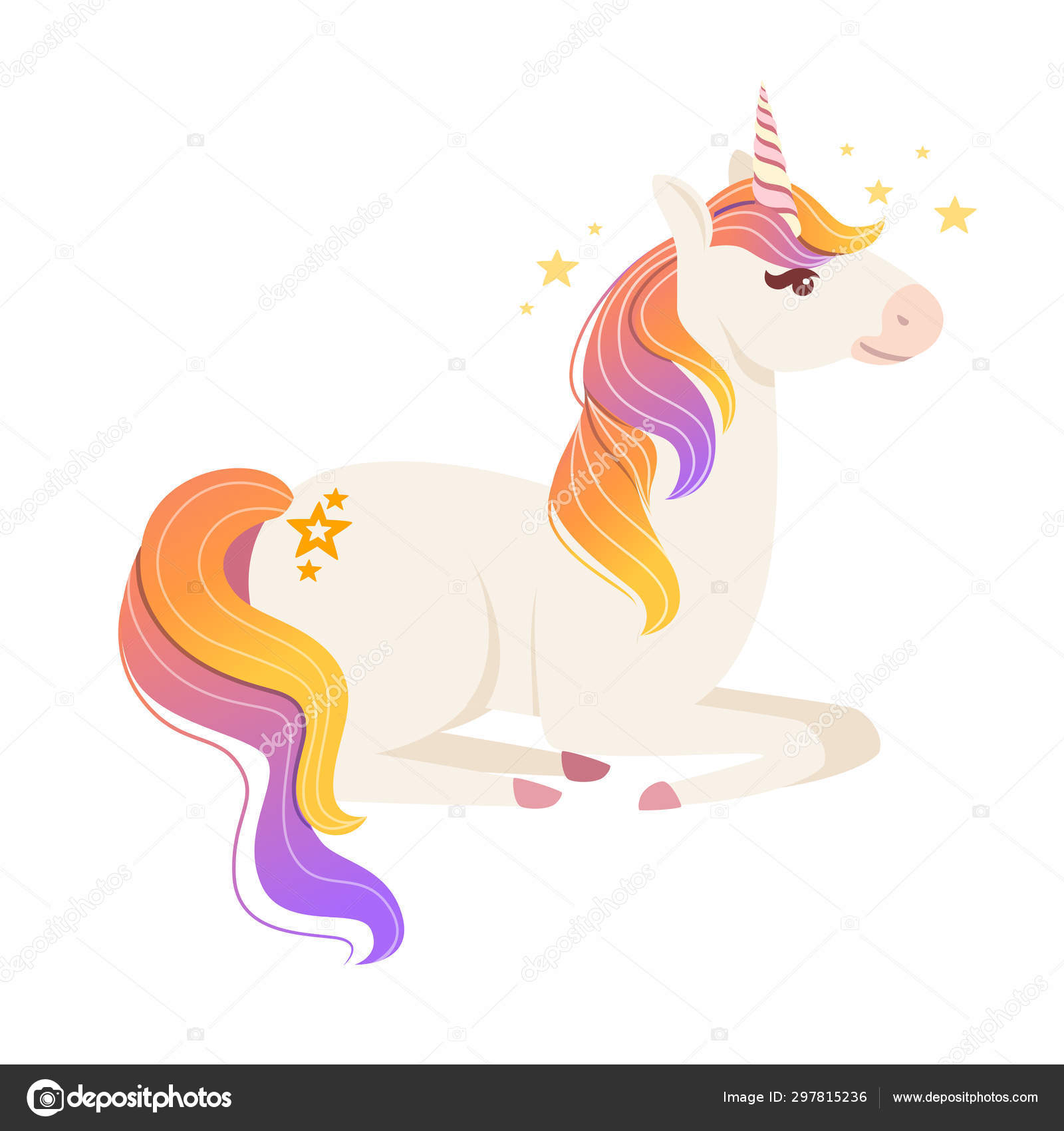 Magic Mythical Animal From Fairy Tale Unicorn Sitting On Ground Cartoon Animal Design Flat Vector Illustration Isolated On White Background Stock Vector C Alfadanz Stock Gmail Com 297815236
