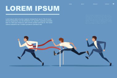 Rekabetçi yarış işadamı, mavi arka planda düz vektör çizimi yapıyor. Yatay pankart tasarımı web sitesi sayfası ve menü