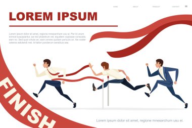 Rekabetçi yarış işadamı beyaz arka plan yatay pankart tasarım web sitesinde menü ile düz vektör çizimi yapıyor