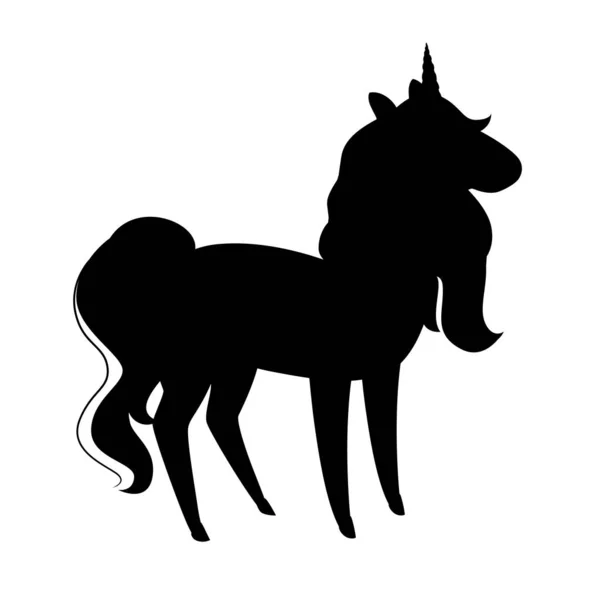 Silhouette noire magique animal mythique de conte de fées licorne dessin animé animal design plat vecteur illustration isolé sur fond blanc — Image vectorielle