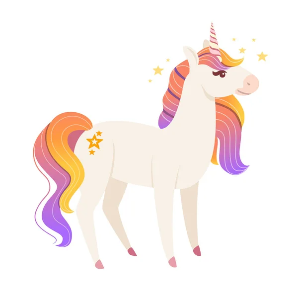 Magie mythische Tier aus Märchen Einhorn Cartoon Tier Design flache Vektor Illustration isoliert auf weißem Hintergrund — Stockvektor