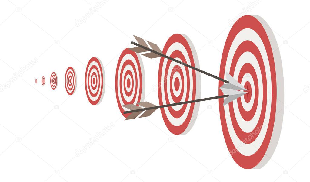 Targets and two arrow in center circle flat vector illustration isolated on white background