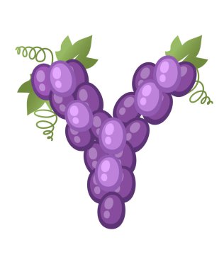 Meyve harfi Y üzümü tarzı karikatür meyve tasarımı düz vektör çizimi beyaz arkaplan üzerinde izole