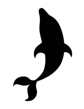 Siyah siluet yunus çizgi film deniz hayvanı tasarımı düz vektör çizimi beyaz arka planda izole