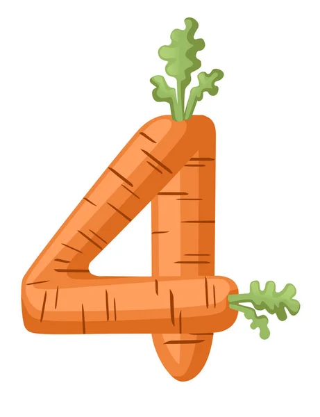 Pomerančová mrkev číslo 4 styl rostlinné potraviny kreslený design plochý vektor ilustrace izolované na bílém pozadí — Stockový vektor