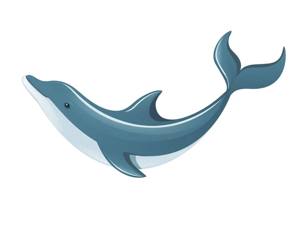 푸른 돌고래 만화 동물, 흰 배경에 분리 된 평평 한 벡터 그림 — 스톡 벡터
