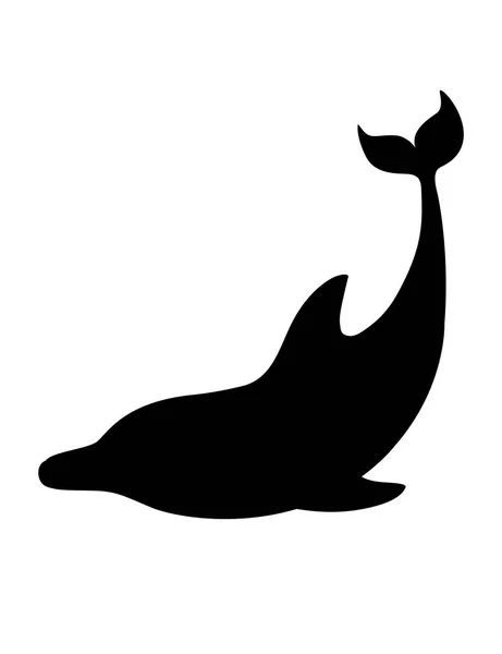 Fekete sziluett delfin rajzfilm tenger állat tervezés lapos vektor illusztráció elszigetelt fehér háttér — Stock Vector