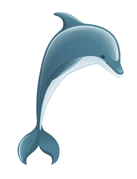 Kék delfin rajzfilm tenger állat tervezés lapos vektor illusztráció elszigetelt fehér háttér — Stock Vector