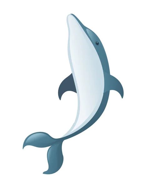 푸른 돌고래 만화 동물, 흰 배경에 분리 된 평평 한 벡터 그림 — 스톡 벡터