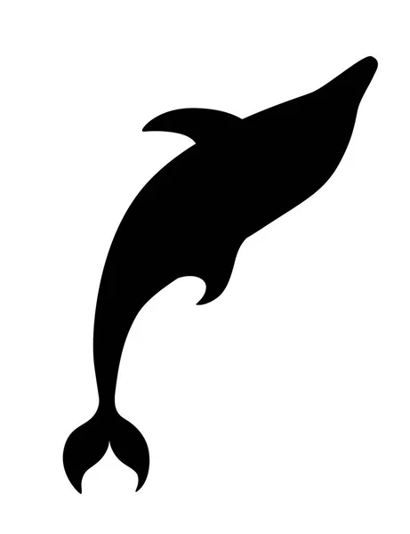 Silueta negra delfín dibujo animado mar animal diseño plano vector ilustración aislado sobre fondo blanco — Vector de stock