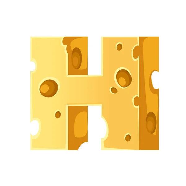 Sýrové písmeno H styl kreslené jídlo design plochý vektor ilustrace izolované na bílém pozadí — Stockový vektor
