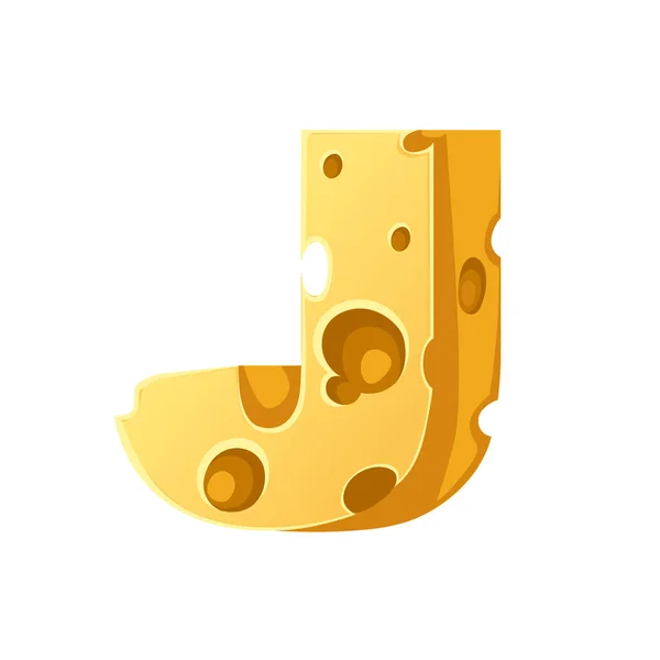 Sýrové písmeno J styl kreslené jídlo design plochý vektor ilustrace izolované na bílém pozadí — Stockový vektor