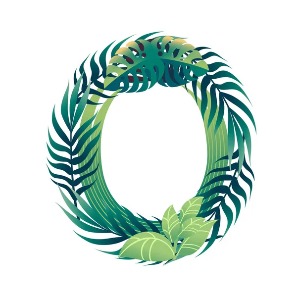 Liść litera O z różny rodzaj zielony liść i liść płaski wektor ilustracja izolowany na biały tło — Wektor stockowy