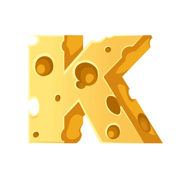 Cheese letter K style cartoon food design flat vector illustration isolated on white background — Stock Vector