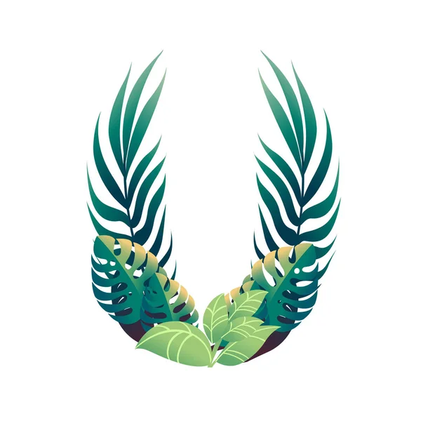 Feuille lettre U avec différents types de feuilles vertes et illustration vectorielle plate de feuillage isolé sur fond blanc — Image vectorielle