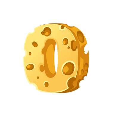 Peynir numarası 0 çizgi film gıda tasarımı düz vektör çizimi beyaz arkaplan üzerinde izole