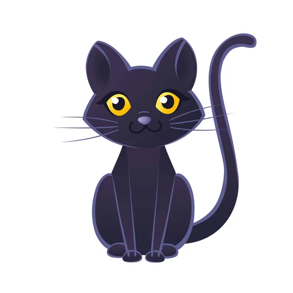 Beyaz arka planda sevimli siyah kedi çizgi film hayvan tasarımı düz vektör çizimi — Stok Vektör