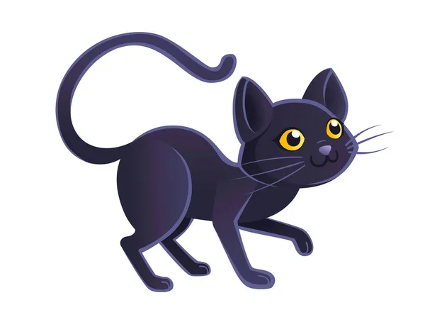 Beyaz arka planda sevimli siyah kedi çizgi film hayvan tasarımı düz vektör çizimi — Stok Vektör