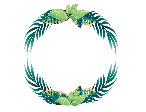 Feuilles tropicales en cercle motif floral concept cadre plat vecteur illustration sur fond blanc — Image vectorielle