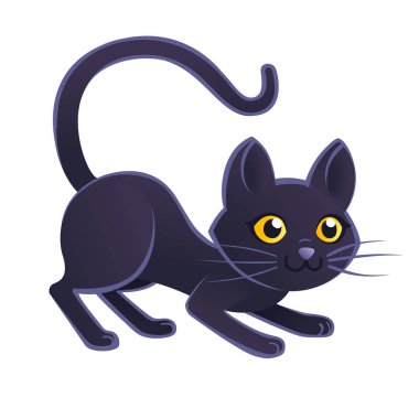 Beyaz arka planda sevimli siyah kedi çizgi film hayvan tasarımı düz vektör çizimi