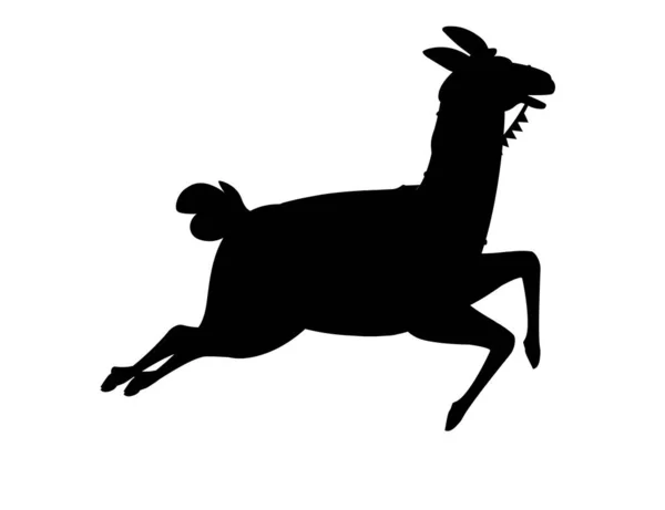 Schwarze Silhouette des Lamas läuft Cartoon Tier Design flache Vektor Illustration isoliert auf weißem Hintergrund Seitenansicht — Stockvektor