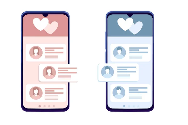 Negro Teléfono Inteligente Rosa Azul Aplicación Chat Para Mensajería Femenina — Archivo Imágenes Vectoriales