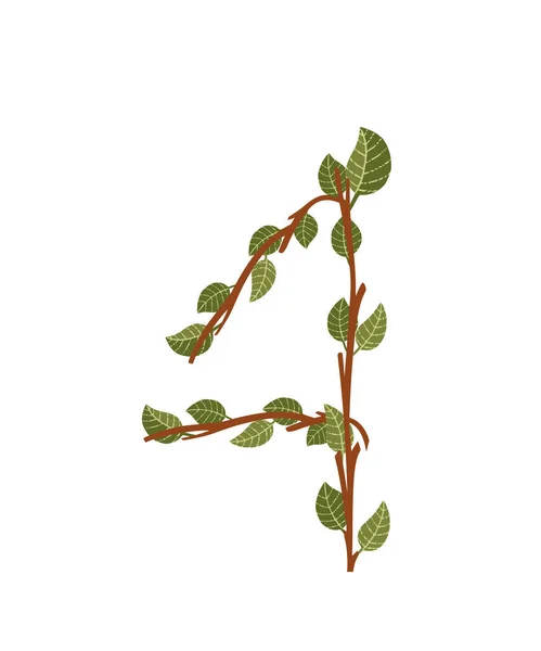 Αριθμός Καφέ Κλαδιά Δέντρων Πράσινα Φύλλα Eco Font Επίπεδη Διανυσματική — Διανυσματικό Αρχείο