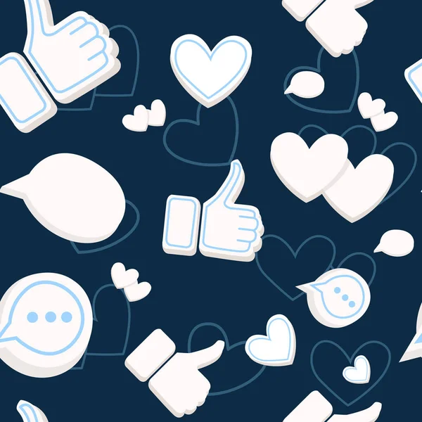 Бесшовный Рисунок Сердцами Любит Большие Пальцы Вверх Социальной Медиа Платформы — стоковый вектор