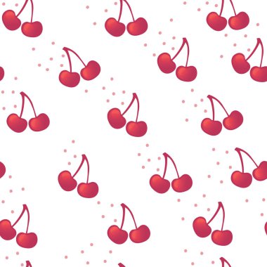 Taze kırmızı kirazlı pürüzsüz desen beyaz arkaplanda düz vektör çizimi