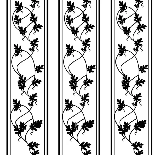 Fekete sziluett zökkenőmentes minta tapéta levelek sziluettek lapos vektor illusztráció függőleges design — Stock Vector