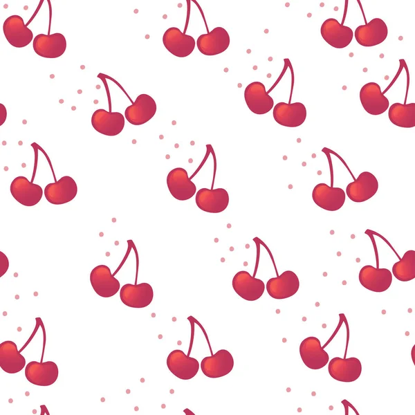 Seamless pattern with fresh red cherries berry flat vector illustration on white background — Stock Vector