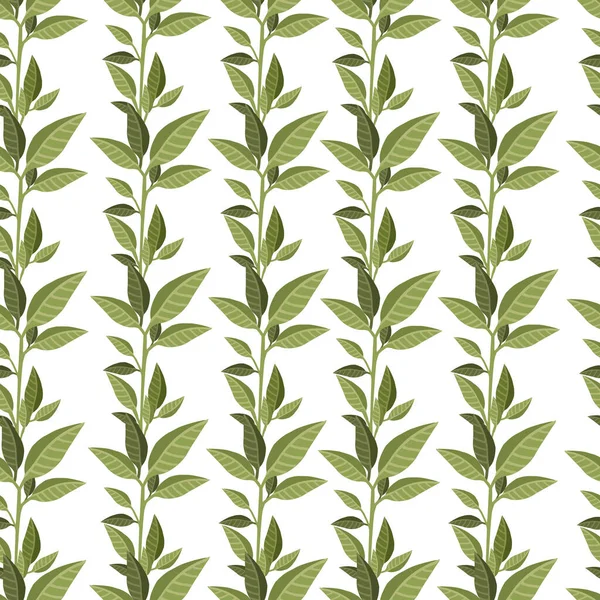 Naadloos Patroon Van Groene Bladeren Vlakke Vector Illustratie Witte Achtergrond — Stockvector