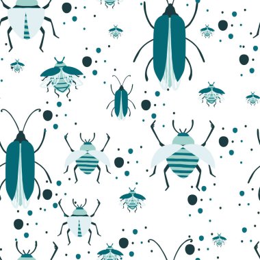 Çizgi filmdeki kusursuz desen. Basit böcek koleksiyonu. Renkli böcekler..