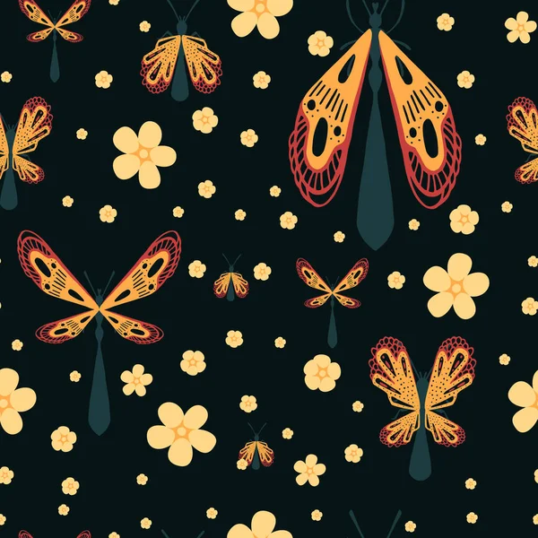 Nahtloses Muster Aus Cartoon Einfache Käfer Sammlung Farbige Insekten Flache — Stockvektor