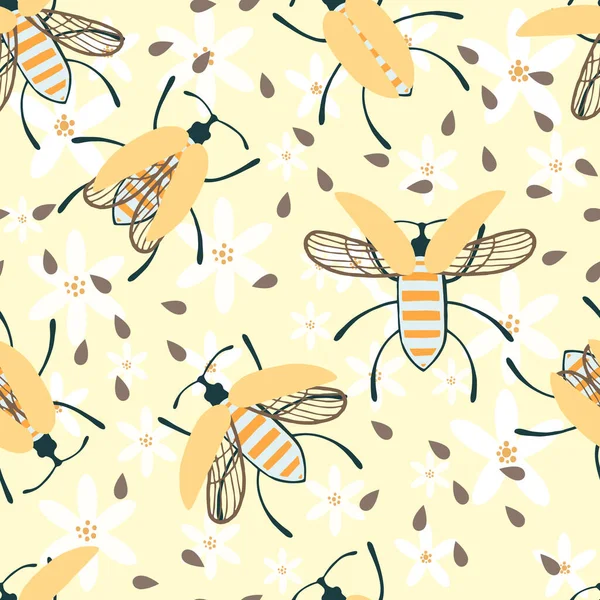 Nahtloses Muster Von Cartoon Einfache Käfer Sammlung Farbige Insekten Flache — Stockvektor