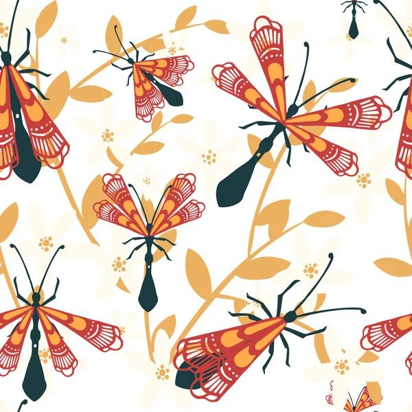 卡通片简单甲虫无缝图案集彩色昆虫平面矢量图 背景为白色 — 图库矢量图片