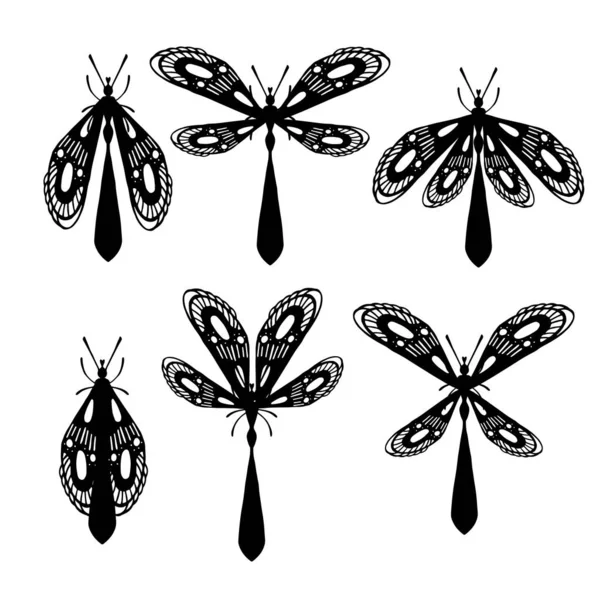 Ensemble Libellule Plate Simple Avec Différentes Ailes Collection Insectes Illustration — Image vectorielle