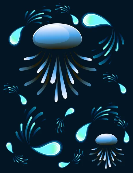 Medusas Azules Abstractas Con Ilustración Vectores Planos Color Estilo Neón — Vector de stock