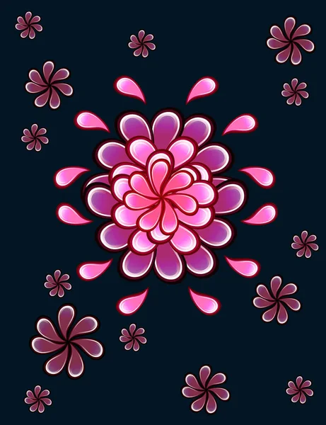 粉色抽象平面花水滴流平面矢量在黑暗背景下的图解 — 图库矢量图片