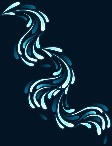 青い抽象的なフラットウォーターが暗い背景にフラットベクトルイラストを流れる低下 — ストックベクタ