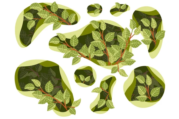 木の枝に緑の葉を持つ抽象的な創造的なパターン白の背景にフラットベクトルイラスト — ストックベクタ