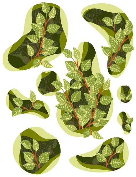 Абстрактный Творческий Узор Зелеными Листьями Плоском Векторном Рисунке Деревьев Белом — стоковый вектор