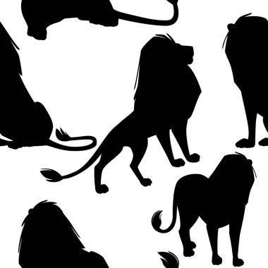 Siyah siluet kusursuz erkek, gururlu güçlü aslan karakteri çizgi film stili, beyaz arkaplanda yassı vektör çizimi..