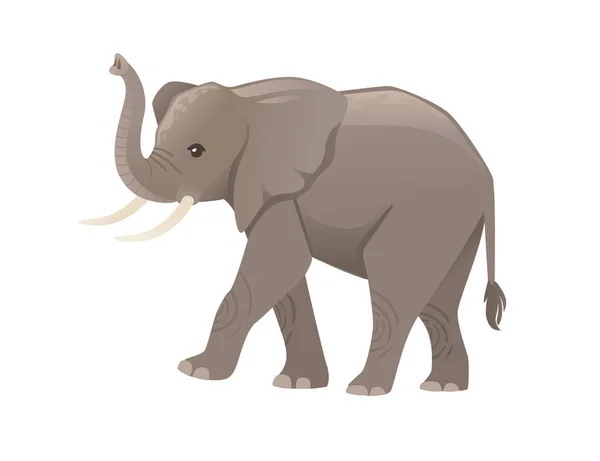 Éléphant Adulte Mignon Sur Promenade Dessin Animé Animal Design Plat — Image vectorielle