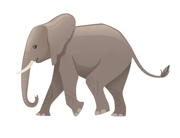 Schattige Volwassen Olifant Wandeling Cartoon Dier Ontwerp Platte Vector Illustratie — Stockvector