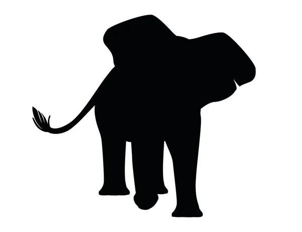 Silhouette Noire Mignon Éléphant Adulte Sur Promenade Dessin Animé Animal — Image vectorielle