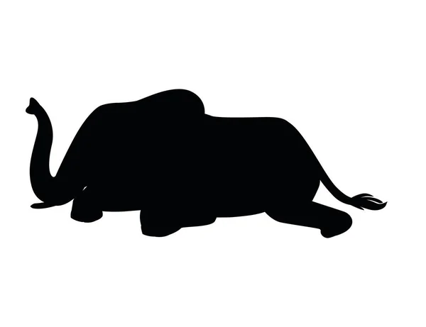 Чорний Силует Милий Дорослий Слон Лежить Землі Мультяшний Дизайн Тварин — стоковий вектор