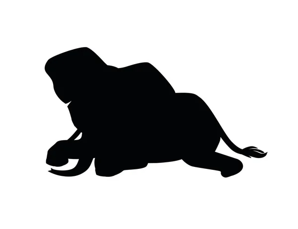 Silueta Negra Lindo Elefante Adulto Acostado Suelo Dibujo Animado Animal — Vector de stock